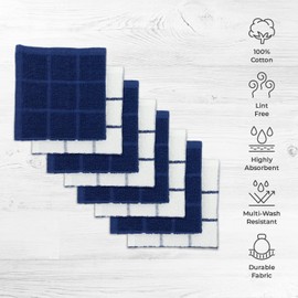 Mellow Buff Paño de rizo 100% algodón, paquete de 8 unidades de 12 x 12 pulgadas, súper suave y absorbente, perfecto para limpieza de cocina y lavado de platos, azul marino