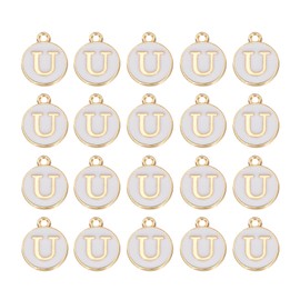 MECCANIXITY 36pcs Pendants Letter Charm Initial Charm Double Sided Enamel Alphabet U for DIY Necklace Bracelet Earrings Jewelry Making Gold & White