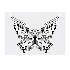 'Music Butterfly' Temporary Tattoo - Water Resistant, Skin-Safe, Non-Toxic Transfer (TO00035602)