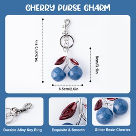 GTUDOR Cherry Bag Charm with Key Ring, Cherry Keychain Purse Charm for Handbags Cute Key Chains Accessories for Women (Blue)