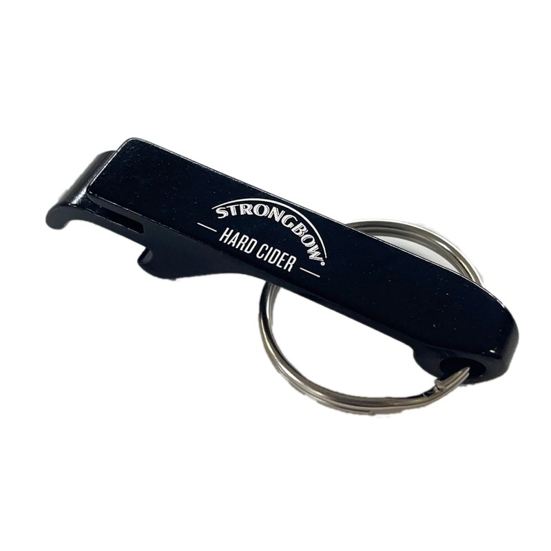 Strongbow Cider Bottle Opener Keychain, Black Hard Plastic with White