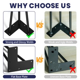 SMARTSTANDARD 28 Inch Hairpin Table Legs, 3 Steel Rods 1/2 Inch Pipe Diameter, 800lbs Load Capacity, Mid-Century Style for Coffee Table, Side Table, Night Stand (Black, 4PCS)