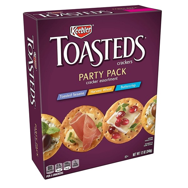 Kellogg's Toasteds Crackers, Variety Pack, Ready to Dip Snacks, Party Pack, 12oz Box (12 Count)