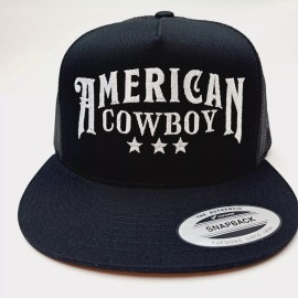 thepatriotspride American Cowboy Embroidered Flat Bill Mesh Snapback  Cap Hat Black