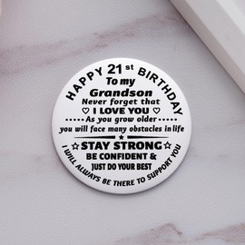 Ukodnus 21st Birthday Gifts for Grandson from Grandma, 21 Year Old Men's Birthday Gift ldeas, 21st Birthday Decorations for Adult Son, 21 Yr Old Bday Gifts Happy Birthday Keychain