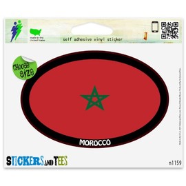 Morocco Flag Oval Vinyl Car Bumper Window Sticker 3" x 2"