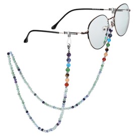 Nupuyai 7 Chakra Fluorite Stone Beaded Eyeglass Chain for Women, Sunglasses Chain Face Mask Chain Eyeglass Cord Band Myopia Reading Glass Chain