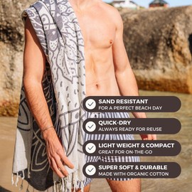 FESHKA Sand Free Turkish Beach Towel (37 x 67) Quick Dry Bath Towel, Oversized Beach Blanket, Lightweight for Travel - Made with 100% Organic Turkish Cotton - Sunflower (Navy)