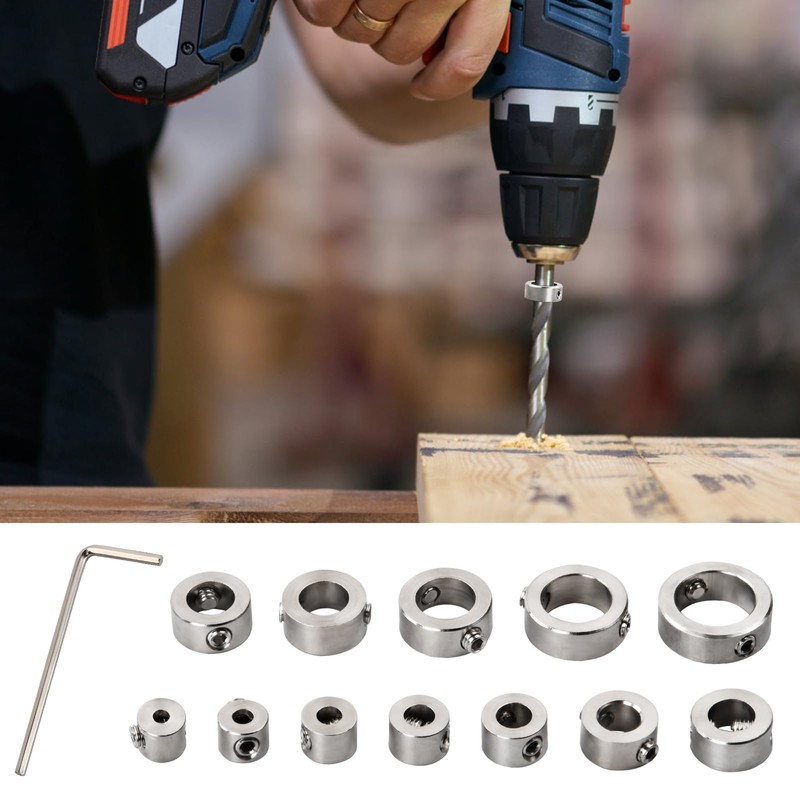 Kioiner 12Pcs Stainless Steel Drill Stop Bit Collar Set, 3-16mm