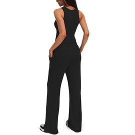 Darong Women's Two Piece Outfits Lounge Sets Ruched Sleeveless Pullover Tops and Elastic Waisted Pants Tracksuit Sets 9054B Black L
