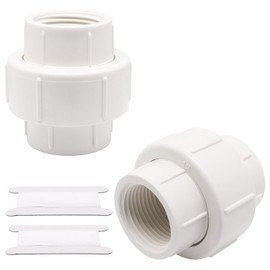 S SYDIEN 2Pcs 1" PVC Union, Female Threaded Coupling Pipe Fittings, Schedule 40, EPDM O-Ring, FNPT Coupling Adapter for Irrigation, Plumbing, White