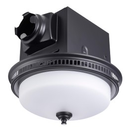 Decorative Round Matte Black 110CFM Bath Fan w/Integrated LED Light and Glass Globe