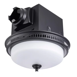 Decorative Round Matte Black 110CFM Bath Fan w/Integrated LED Light and Glass Globe