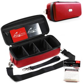 BOLT Trading Card Case ~ Pu Leather Exterior, Double Zipper, Divider, Wrist Strap & Shoulder Strap, Storage Up to 820 Cards ~ (Plus 100 Transparent Sleeves) (Bolt Case, Red)