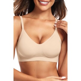 Vertvie Womens Seamless Bra No Underwire Comfort Push Up Bras Buttery Soft Wireless Bralette Full Coverage Sport Everyday Bra(Sand Color,L)