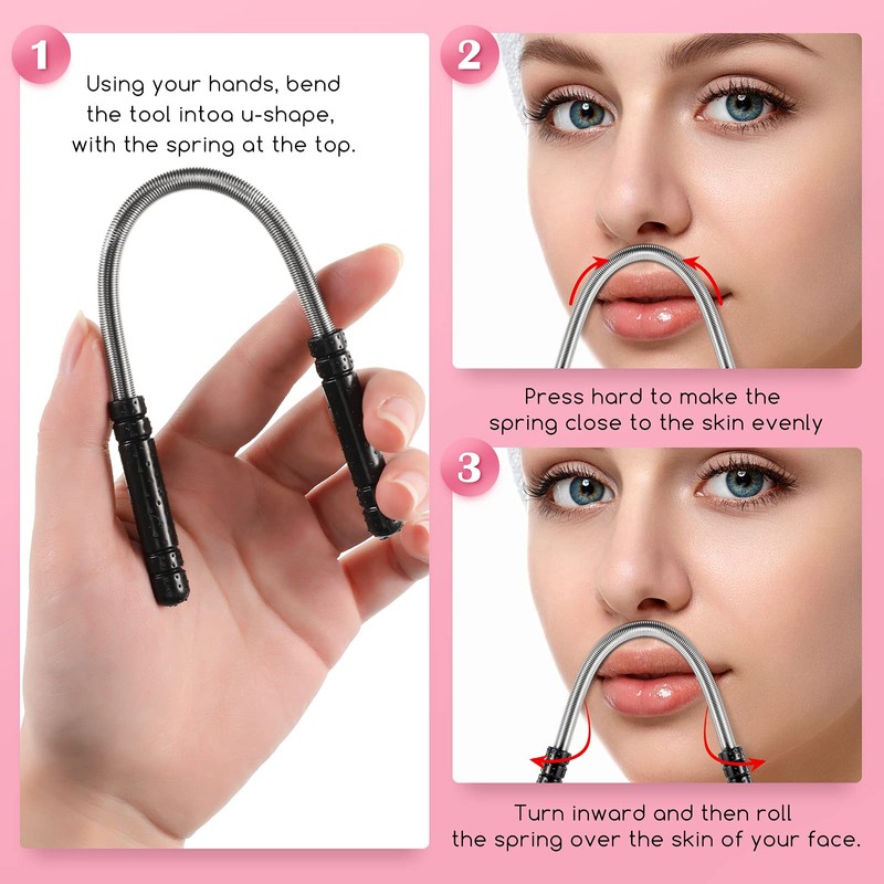 2 Pieces Facial Hair Remover Spring Eyebrow Face Epilator Threading