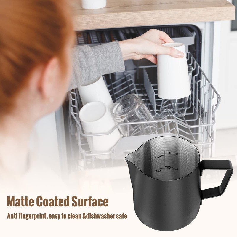 HULISEN 6.8oz/200ml Milk Pitcher, Stainless Steel Espresso Latte Steaming Frothing