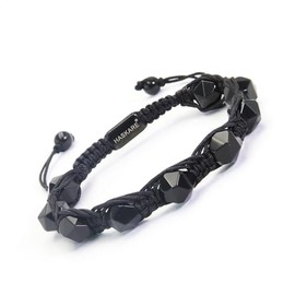 Protection Crystals Black Stone Bracelet for Men, HASKARE Natural Black Obsidian Faceted Beaded Bracelet Drawstring Handcrafted Unique Beads Bracelet,Stuffers for SON DAUGHTER