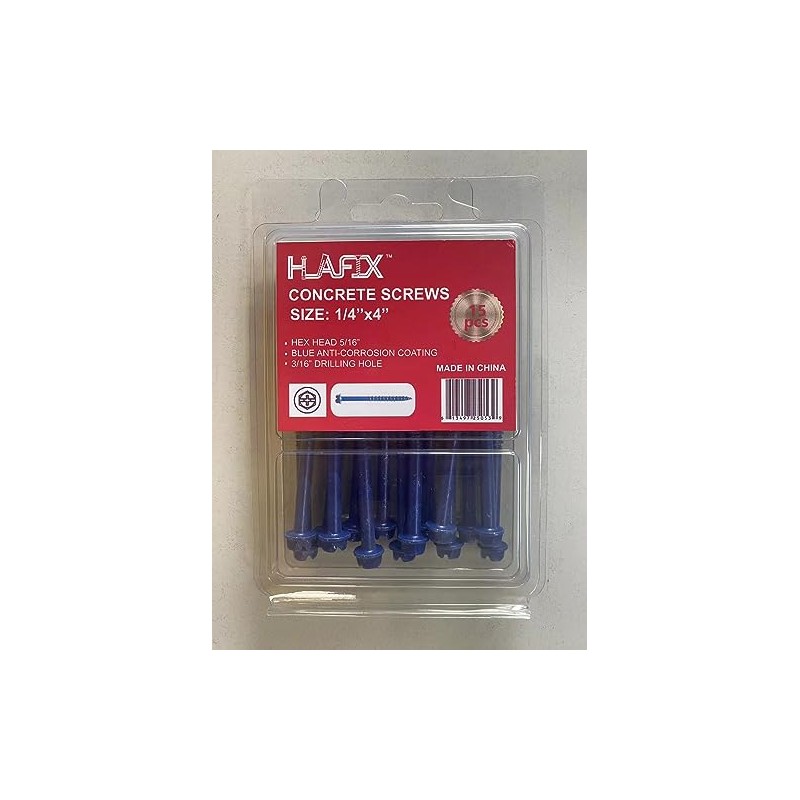 HLAFIX Fastener Blue Ruspert Coating Concrete Screw 1/4”x4”, Hex Washer