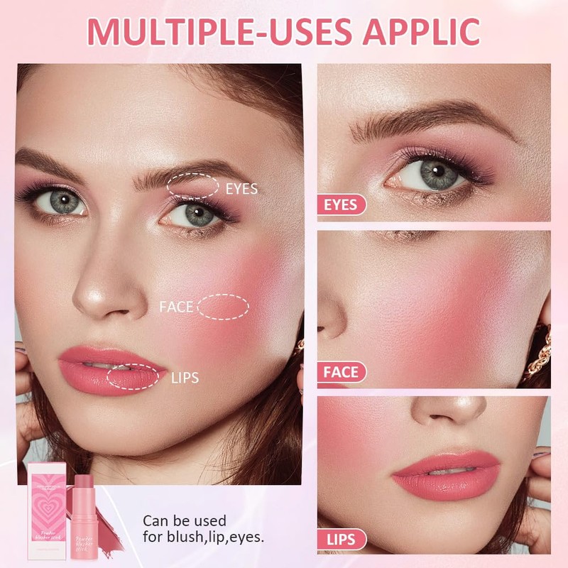 Cream Blush Stick, Creamy Texture Moisturising Face Cream Blush Natural