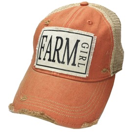 VINTAGE LIFE Baseball Cap for Women Funny Trucker Hat Cute Distressed Ball Caps (Farm Girl, Orange)