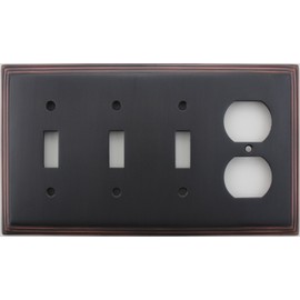 Oil Rubbed Bronze Deco Step Style 4 Gang Switch Plate - 3 Toggle Light Switch Openings 1 Duplex Outlet Opening