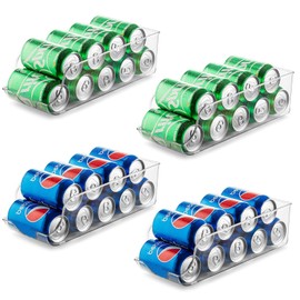 Halibxion 4 Pack Clear Soda Can Organizer Dispenser for Refrigerator - Space Saving Fridge Bins with Stackable Design, Countertop & Pantry Storage Containers for Cans, Bottles and Snacks