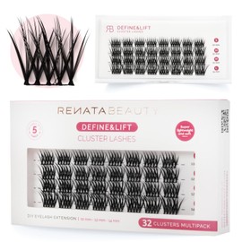 Renata Beauty Define&Lift Cluster Eyelashes, Multipack, Mixed Lengths (10 mm, 12 mm, 14 mm), C Curve, Highlights Natural Eyelash Line, Easy to Use, Perfect for Daily Use