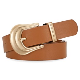 JASGOOD Women's Western Belt Vintage Brown Leather Waist Belt for Pants Jeans with Shiny Gold Buckle,Brown
