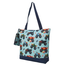NGIL Medium Top Zipper Closure Canvas Tote Bag with Attached Matching Coin Purse For Moms and Nurses (Monster Truck-Black)
