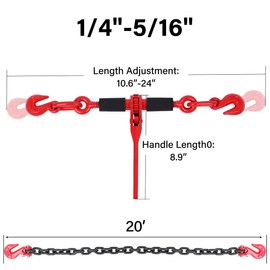 Lechansen 1/4''- 5/16'' Chain Binders with 20 FT × 1/4 Inch Transport Chain G80,Grade 80 Ratchet Load Binder 1/4 to 5/16 with G80 Grab Hook,G80 1/4 Binder Chain - 3 300lbs Working Load Tie Down Kit