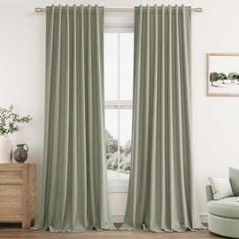 Sage Green Linen Blackout Curtains 108 Inch Length 2 Panels Set for Living Room Bedroom Back Tab Thermal Insulated 100% Black Out Linen Drapes Room Darkening Window Curtains 108 Inches Long