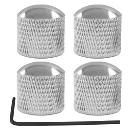 Dijedev 4 Pcs Metal Guitar Knobs, Volume Tone Control Knobs, Dome Knobs Replacement Parts, Knurled Guitar Knob for Electric Guitar and Bass Players (Silver)