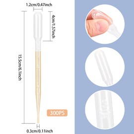 YSSHUI 300PCS 3ML Plastic Transfer Pipettes, YSSHUI Disposable Pipette Transfer Pipettes for Essential Oil Pipette Makeup Tool