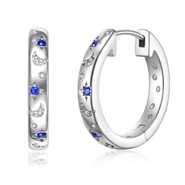 JSGEMSLEE Silver Hoop Earrings Star Earrings for Women Hypoallergenic Small Huggie Hoops Earrings Moon Star Hoop Earrings