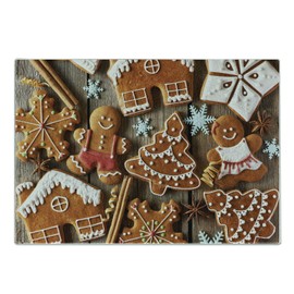 Ambesonne Gingerbread Man Cutting Board, Tasty Looking Traditional Cookies Little Snowflakes Cinnamon, Decorative Tempered Glass Cutting and Serving Board, Small Size, Brown White