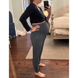 Peauty Maternity Pants for Women Black Sweatpants Joggers Pregnancy Clothes Lounge Yoga Petite High Waist (Black+Dark Heather Grays)