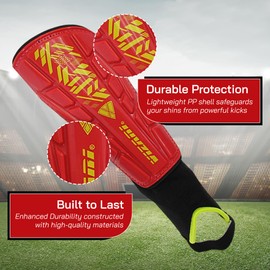 Vizari Malaga Soccer Shin Guard for Kids| Youth Soccer Shin Guard | Lightweight and Breathable Child Calf Protective Gear Soccer Equipment | Red | XX - Small