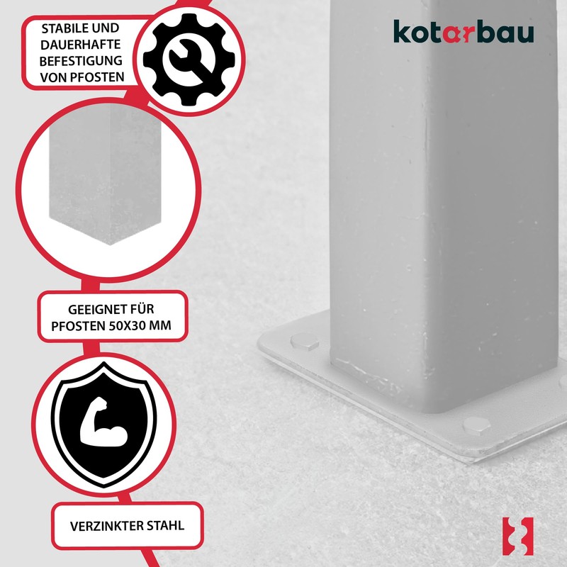 Kotarbau® Post Anchor 60 x 40 mm Post Shoe Fence