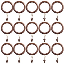 12 Pieces Large Wooden Drapery Curtain Rod Rings with Clips for 1.75 inch to 2 inch Rod Pole, 2.2 inch Inner Diameter, Natural Rosewood (12, 2.2 INCH Inner Dia)