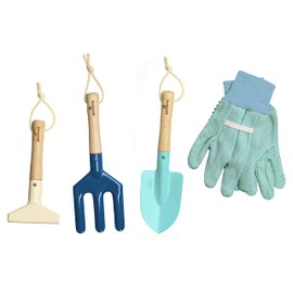 Kinderific Gardening Set, Tool Kit, for Kids, STEM, Includes Tote Bag, Spade, Watering Can, Rake, Fork, Trowel and Gloves (Ocean Blue)