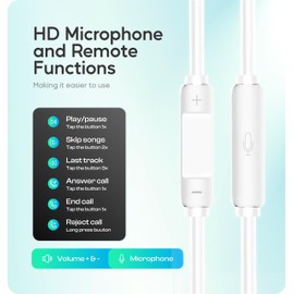 zaanieo Wired Earbuds with Microphone, Plug in Earbuds Wired with Microphone, Noise Cancelling, in Ear Headphones with Cord, Earphones for Small Ears Milky, Whtie