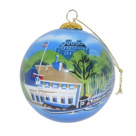 Blown Glass Christmas Ornament | Skyline View from Charles River Boston | Hand Painted Inside | Original Art | Includes Gift Box