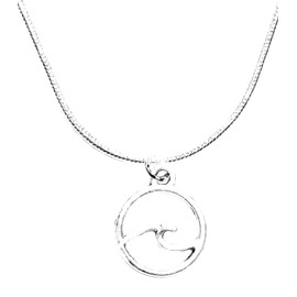 Small Silver Stainless steel wave charm necklace