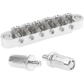 Yootones Tune-O-Matic Roller Saddle Guitar Bridge with Post Hole 6.3mm Replacement Set Compatible with Les Paul LP SG 6 String Electric Guitars (Chrome)