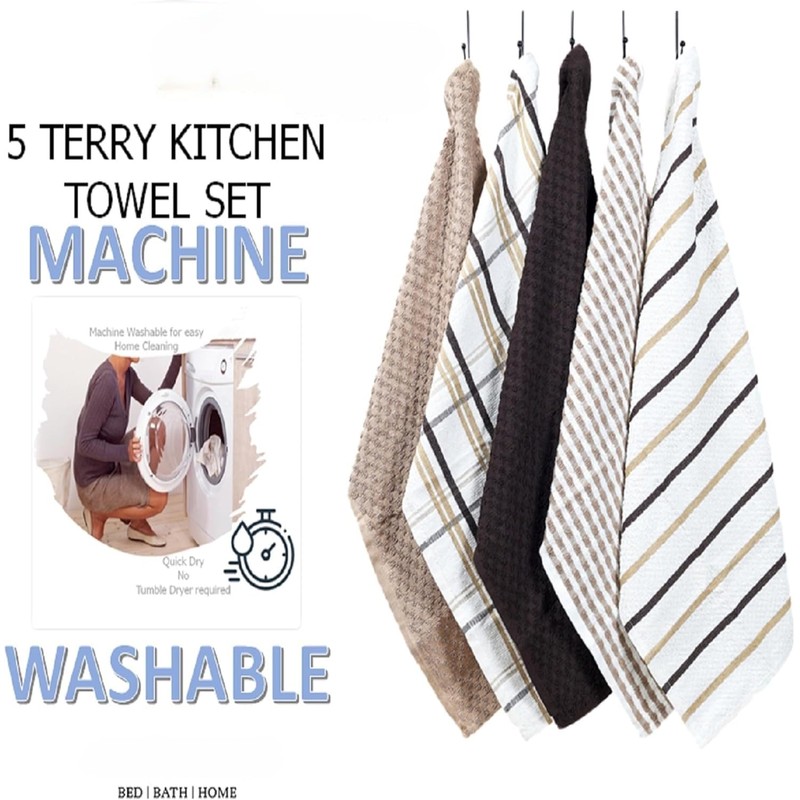 BLOOM BLENDS Pack of 5 Terry Cotton Kitchen Tea Towels