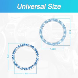 Car Bling Crystal Rhinestone Engine Start Ring Stickers, 1 Single Drainage Drill and 1 Double Drainage Drill Car Start Button Cover, Key Ignition Knob Bling Ring Decals, Bling Car Accessories(Blue)