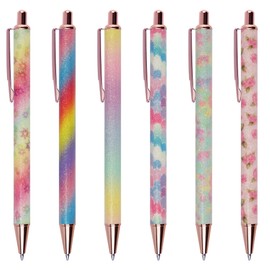 U-RIGHT Cute Pens for Girls Women Patterned Fancy Glitter Colored Body Fashion Pretty Design Medium Point Smooth Retractable Pens for Gift 6 Pack