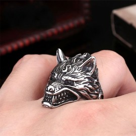 PAMTIER Men's Retro Wolf Head Stainless Steel Ring Size W 1/2