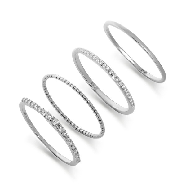 Stackable Ring Set of 4 Pure Silver Ultra Thin Stacking
